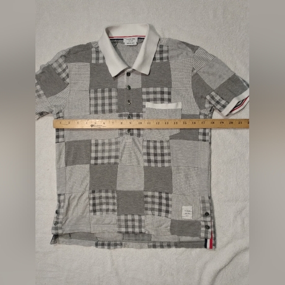 THOM BROWNE Made in Japan Cotton Patchwork Short Sleeve Polo Button down Shirt - Picture 13 of 16